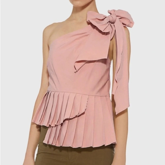 Sea Asymmetric Pleated One-shoulder Bow Top - Picture 2 of 8